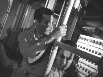 David Hedison and Derrik Lewis in key scene from Submarine Sunk Here.