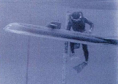 Preparing the 8 foot model for an underwater shot for the Voyage movie.