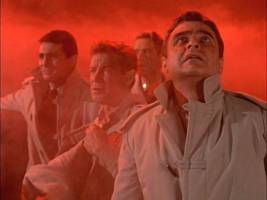 Out on Seaview's flying bridge, the command crew is stunned by the  fire in the sky.