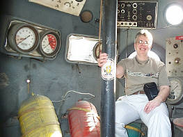 Stephanine sitting in the NIMR diving bell, and looking pretty happy about it.