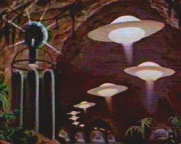 Nifty matte painting of flying-saucers.